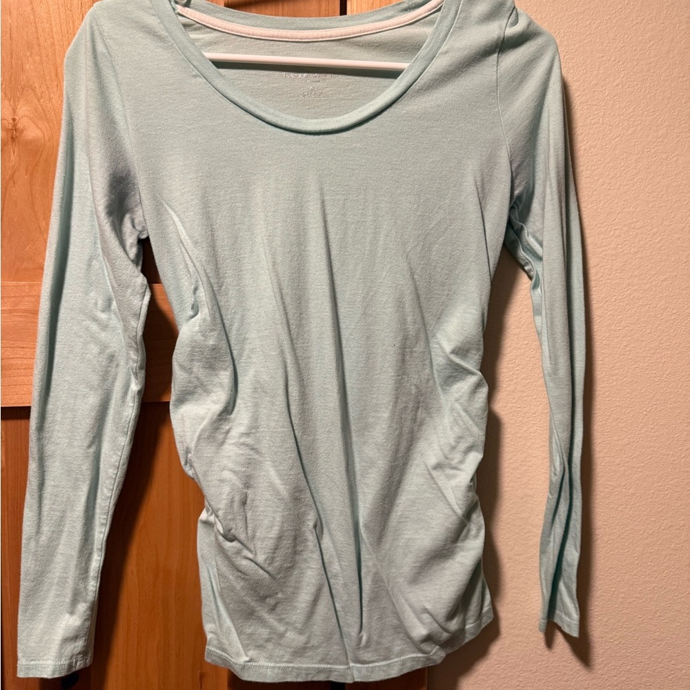 Liz Lange Maternity Soft Aqua Long Sleeve Blouse